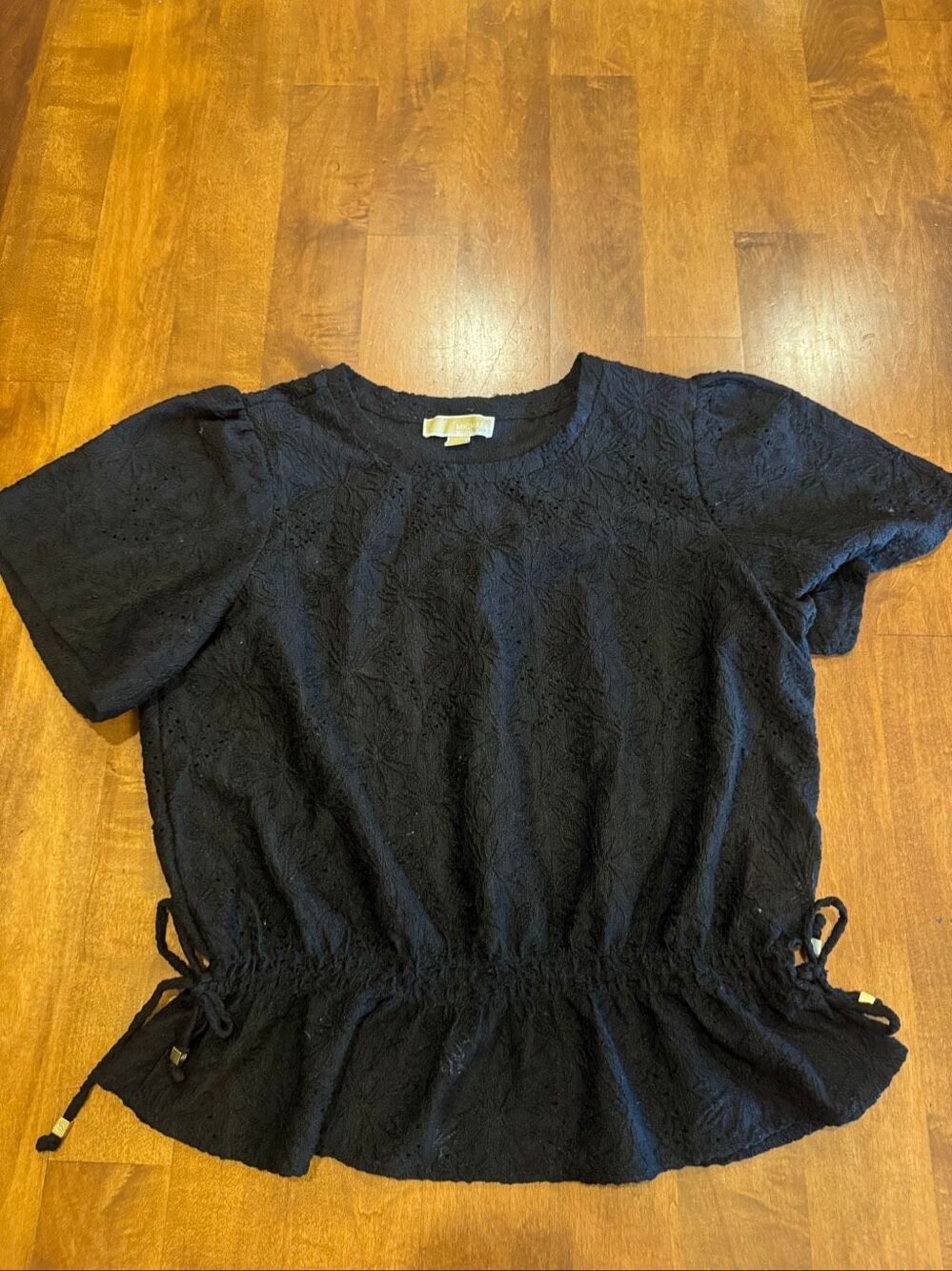 MICHAEL Michael Kors Black Textured Peplum Drawstring Top Women’s XL